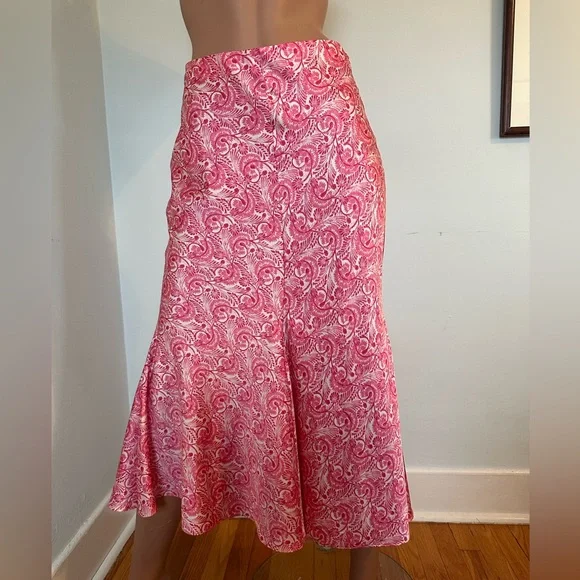 J. Crew Pink and White Paisley Satin Midi Skirt. NWT - Picture 1 of 6